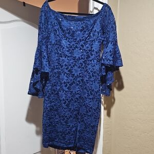 VENUS Royal Blue Lace Long Sleeve Dress